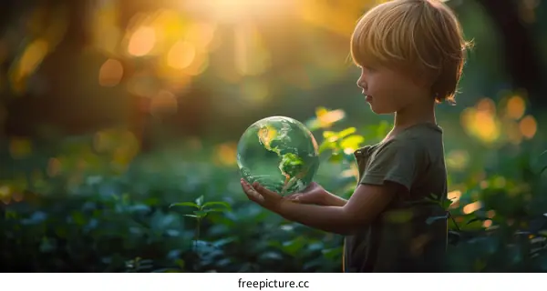 Young Boy Holding the Earth in His Hands