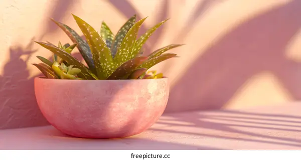 Green Succulent Plant in Pink Pot on Pink Background