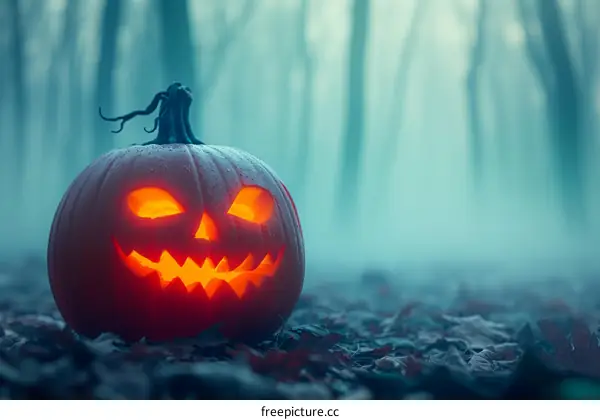 Spooky pumpkin in the woods