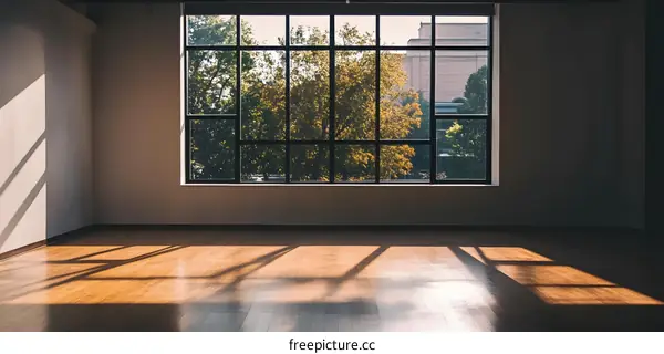 Empty Room with Sunlight Streaming Through Large Window