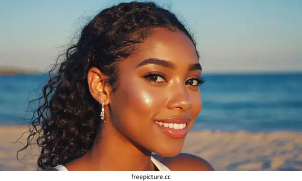 Smiling Black Woman at the Beach Portrait