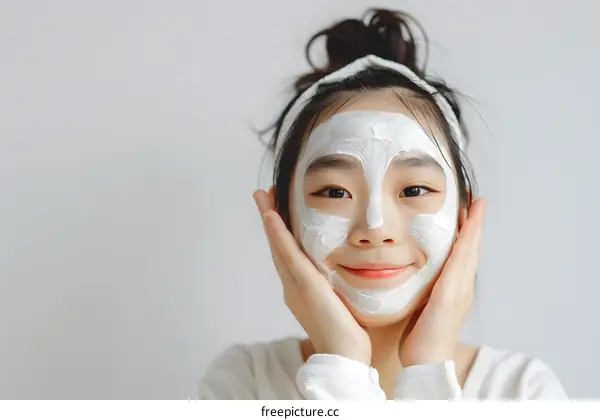 Happy Young Asian Woman Wearing a Face Mask