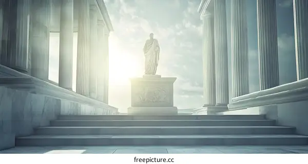 Ancient Greek Temple With Statue And Columns