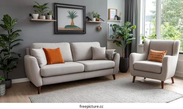 Modern Beige Sofa and Armchair Living Room Set