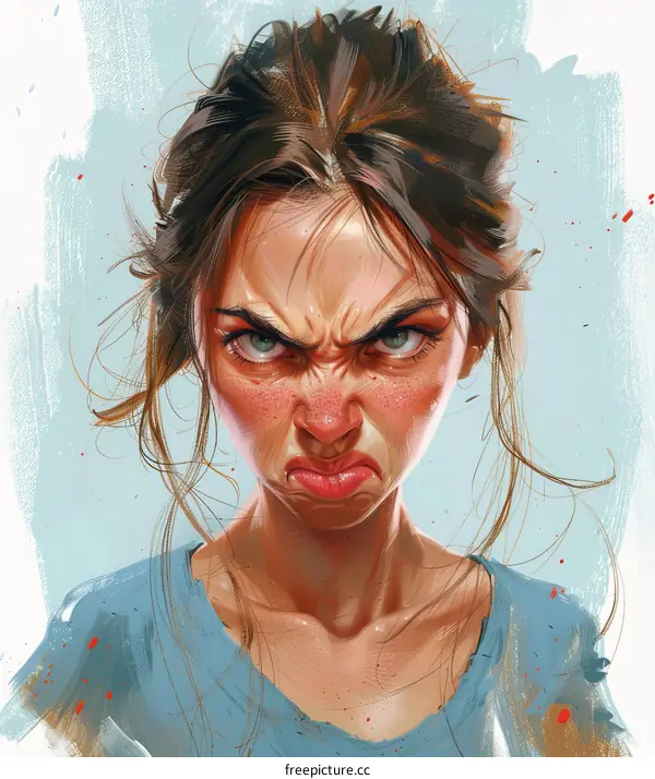 An illustration of a woman with an angry expression on her face