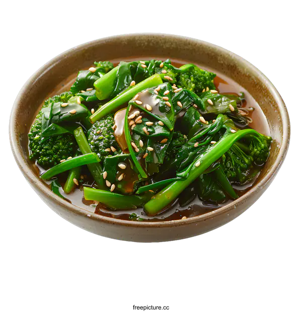 [Transparent Background PNG]Bowl of Sauteed Greens with Sesame Seeds