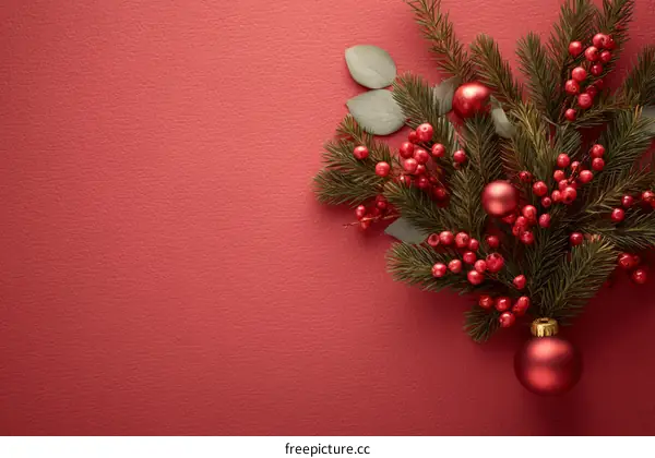 Christmas Decoration Arrangement on Red Background