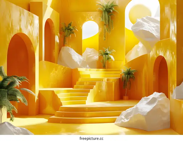 Yellow geometric space steps