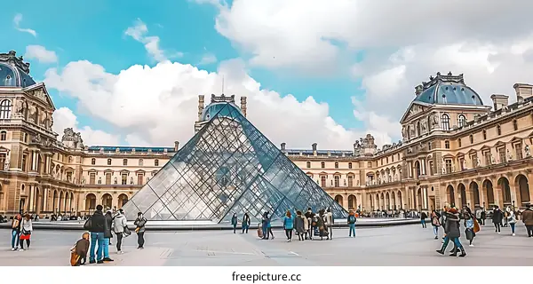 The Louvre Museum and the Pyramid in Paris
