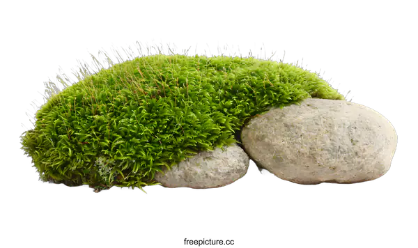 [Transparent Background PNG]Green Moss Growing on Rocks Isolated on White Background