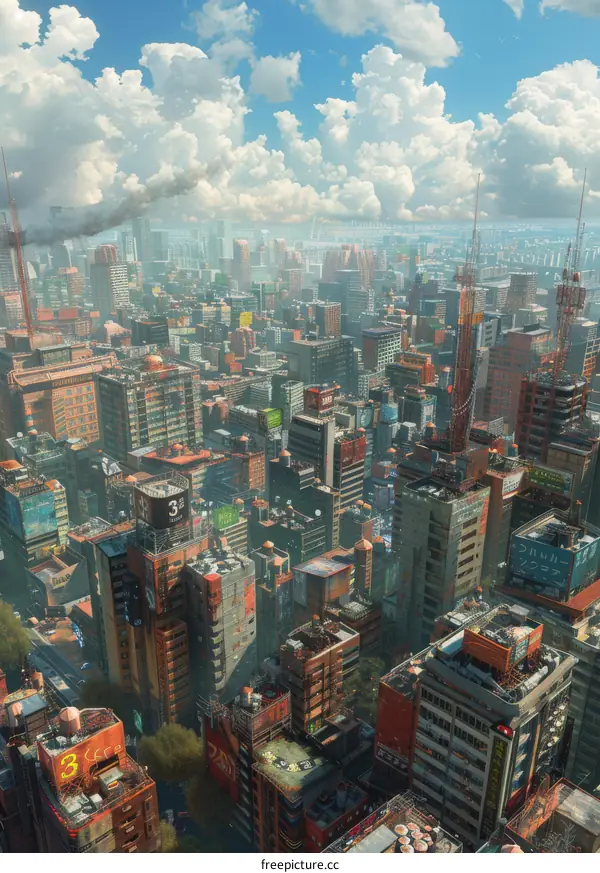 Futuristic Cityscape Aerial View Illustration