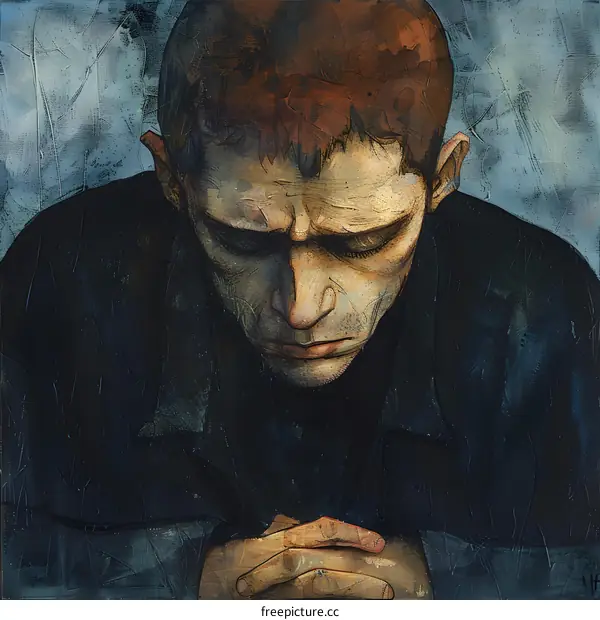 Portrait of a praying man with eyes closed