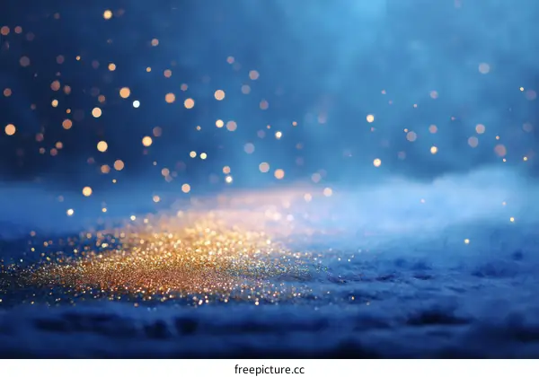 Golden Glitter Sparkle on Dark Blue Background