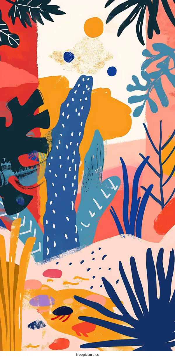 Abstract Colorful  Illustration with Tropical Plants