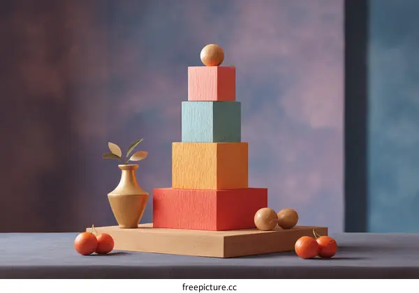 Colorful Geometric Stacked Blocks Composition