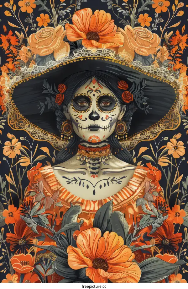A skull with flowers illustration