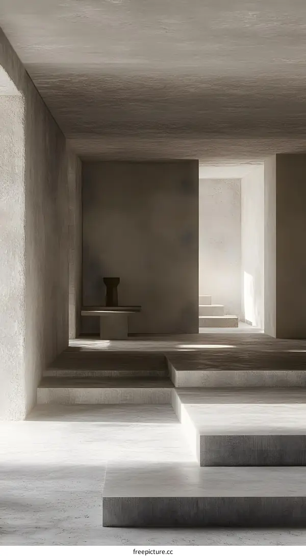 Minimalist Concrete Architecture Interior Design with Stairs and Sunlight