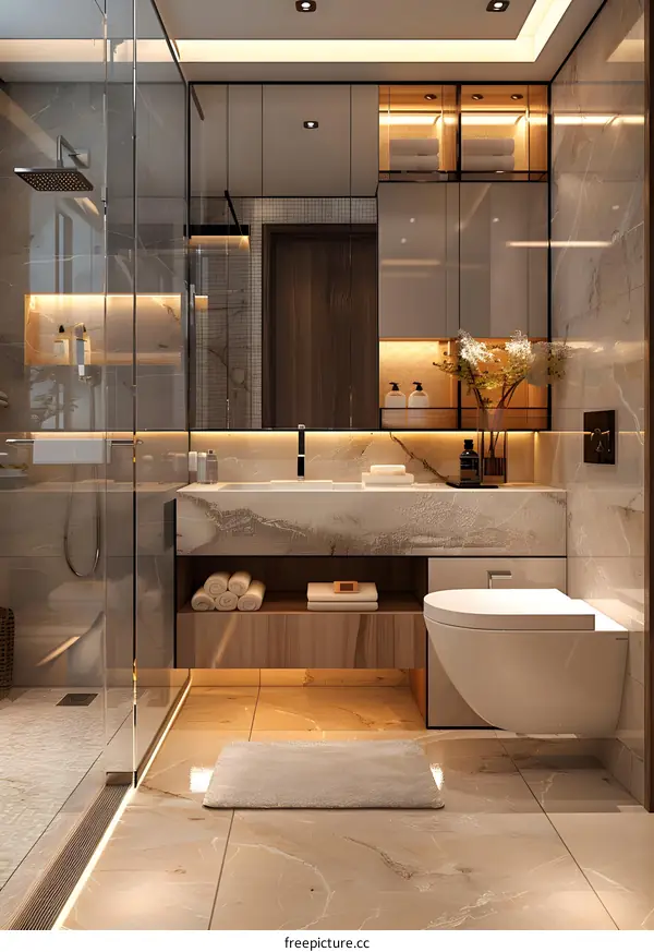 Modern Minimalist Bathroom with Stylish Tiles and Vanity