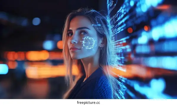 Woman with Digital Face Scan Illustration