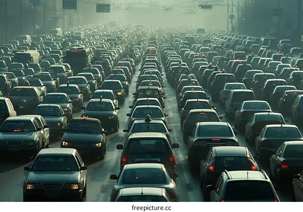 Gridlocked Traffic jam with cars at rush hour in a big city during the day