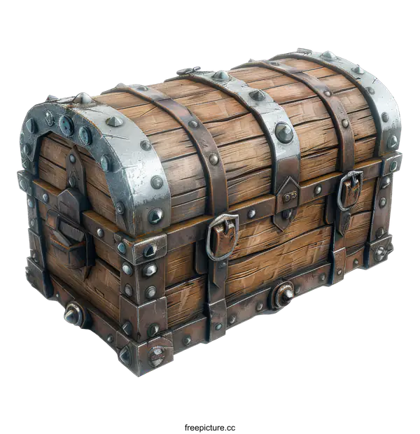 [Transparent Background PNG]An illustration of a wooden treasure chest with metal details
