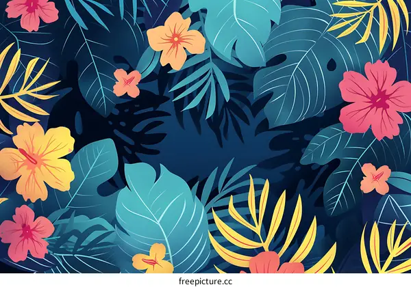 Tropical Leaves and Flowers Illustration