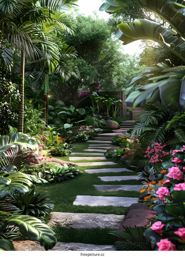 A lush tropical rainforest landscape design