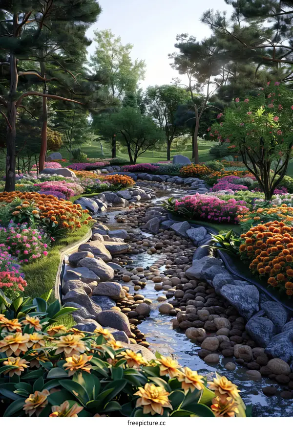 Colorful Garden Landscape Design Illustration