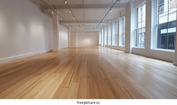 Empty Modern Art Gallery with Polished Hardwood Flooring