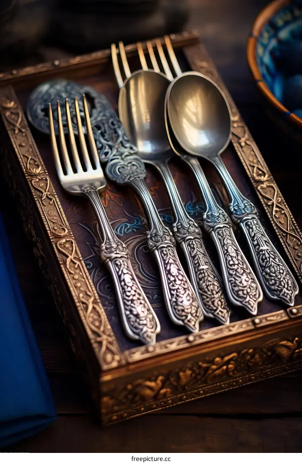 Ornate antique silver cutlery set