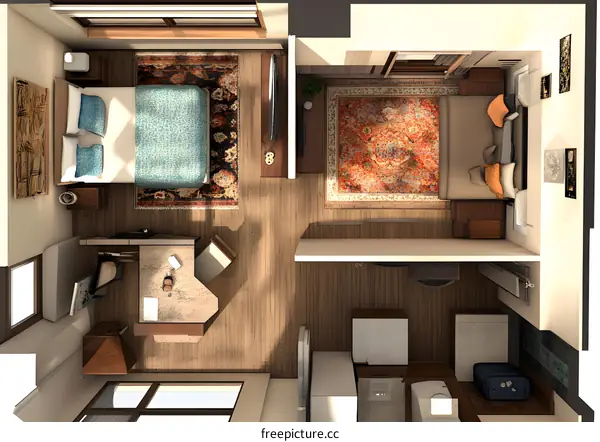 Top View 3D Illustration of a Modern Apartment