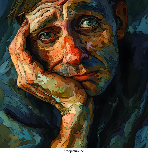 Abstract Painting of a Man with Sad Eyes