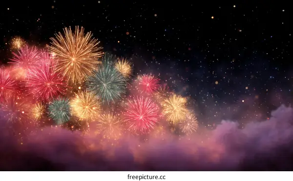 Colorful Fireworks Display Against a Starry Night Sky