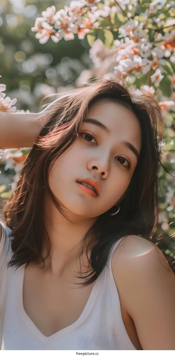 Portrait of a Young Asian Woman in a Garden