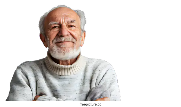 [Transparent Background PNG]Portrait of a smiling elderly man with white beard and hair