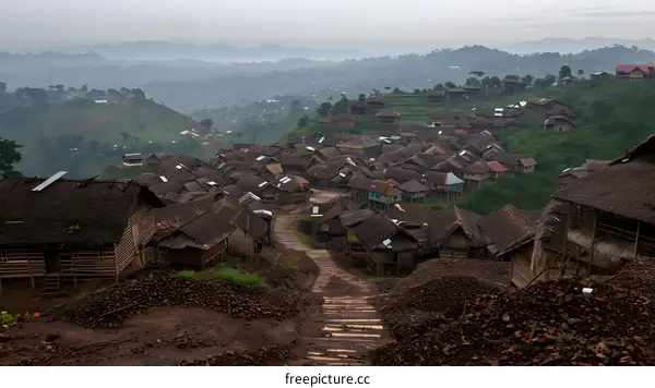 Aerial View of a Village in the Mountains
