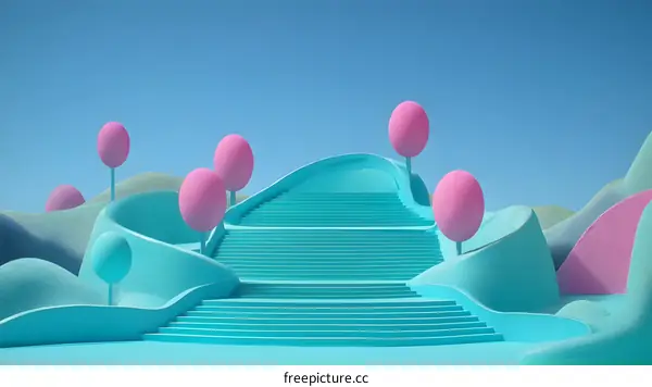 3D Rendered Abstract Landscape with Pink and Blue