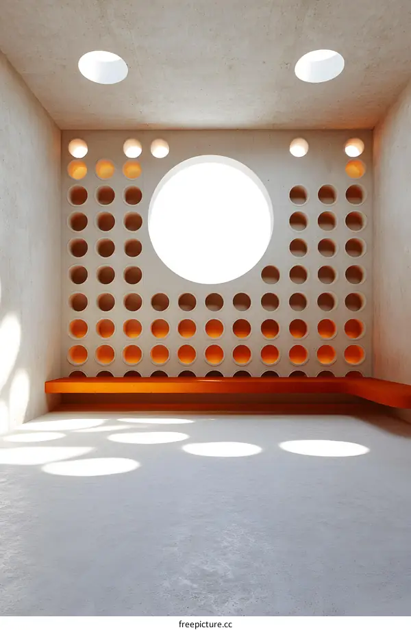 Minimalist Interior Design with Circular Window and Concrete Walls