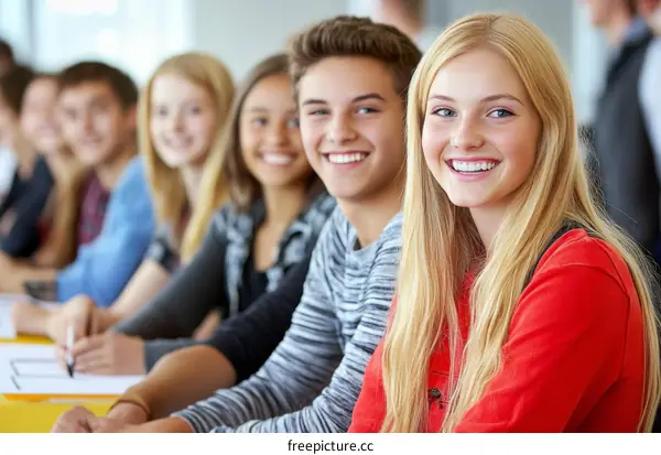 Smiling Students in a Classroom Setting