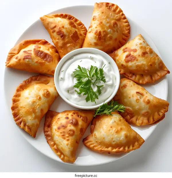 Fried Chebureki with Meat and Sour Cream
