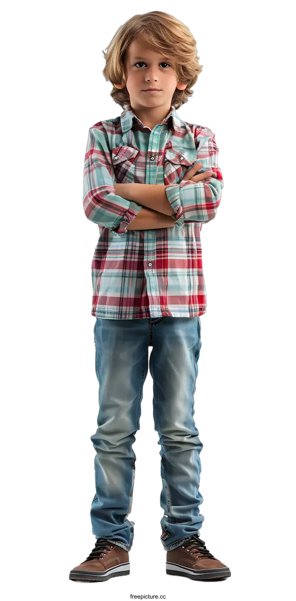 [Transparent Background PNG]Young Boy Standing with Arms Crossed