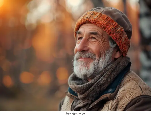 Senior Man Enjoying Autumn Day