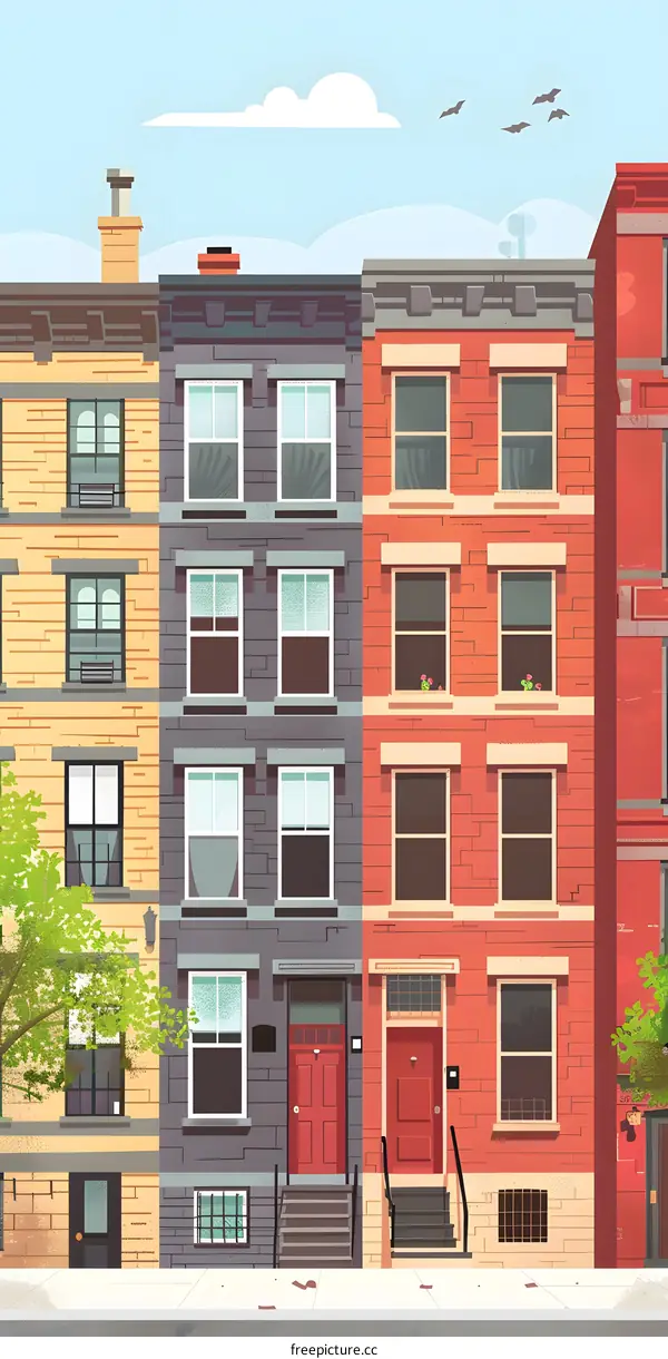 Colorful Row Houses in the City