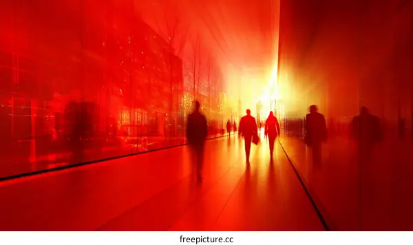 Abstract Red Corridor with Silhouette People