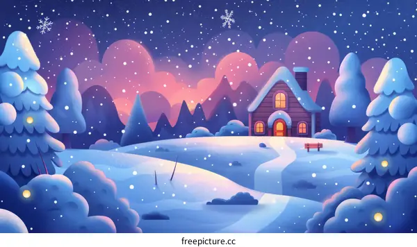 Snowy cabin in the mountains