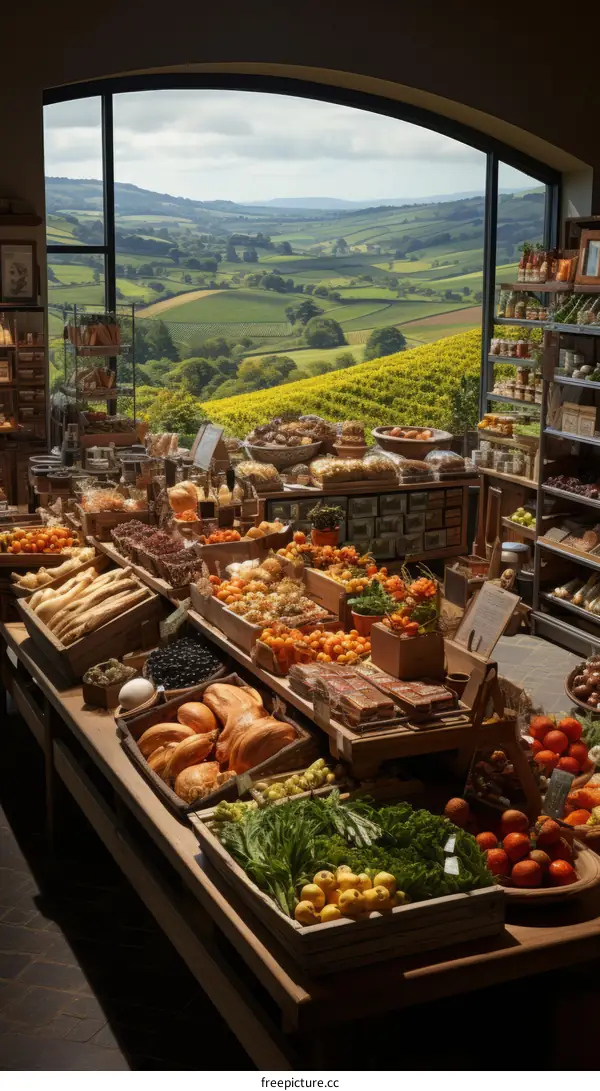 An Abundance of Fresh and Delicious Produce in a Quaint Country Store with a View of Rolling Green Hills