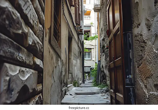 Stone Wall Alleyway In European City