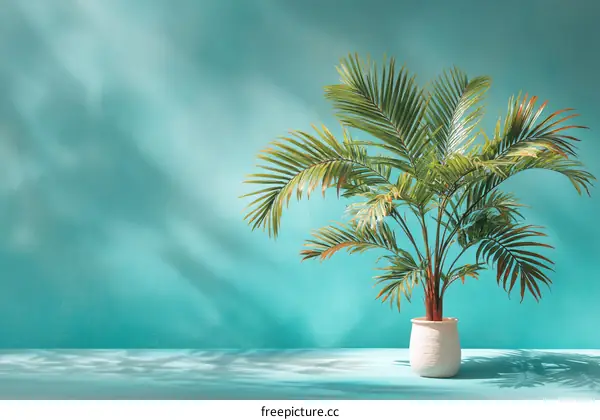 Tropical Palm Plant on Teal Background