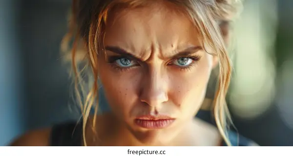 Close Up Portrait of a Woman with an Angry Expression