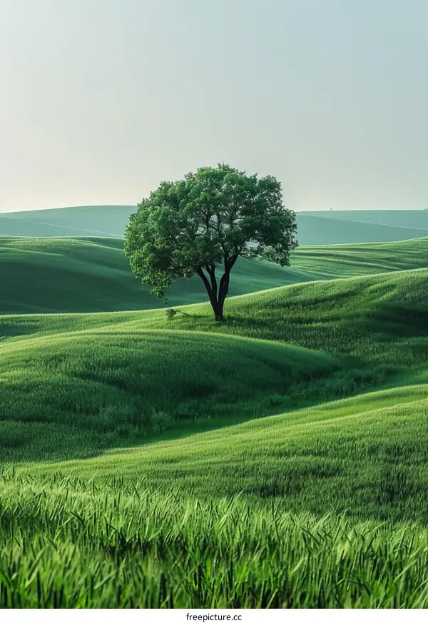 Solitary Tree in a Vast Green Field